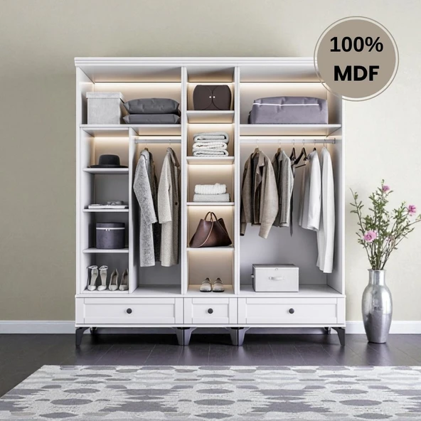 comiet Silva 5 Kapaklı Çekmeceli ayaklı tasarım country MDF Gardırop - Resim 3