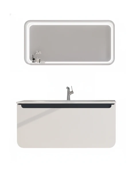 Pion 120 Cm Lavabo Dolabı Beyaz Siyah ve Led Ayna ürün görseli 1