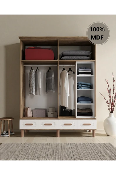 Home Comiet Perry 4 Kapaklı MDF Çekmeceli Aytaşı Gardırop - Resim 3