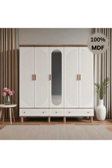Home Comiet Sally 5 Kapaklı Aynalı Çekmeceli MDF Gardırop ürün görseli