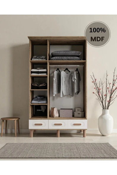 Home Comiet Pera 3 Kapaklı MDF Çekmeceli Aytaşı Gardırop - Resim 3