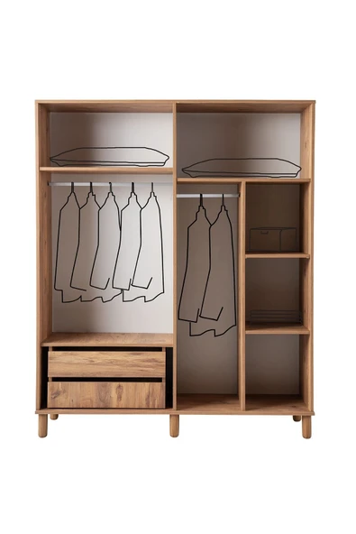 comiet Çağla 4 kapaklı bohem ayaklı tasarım çekmeceli gardırop - Resim 2