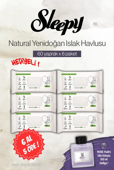 Sleepy Natural Yenidoğan 60'lı 6 AL 5 ÖDE, Rosie Pudra Oda Kokusu ürün görseli