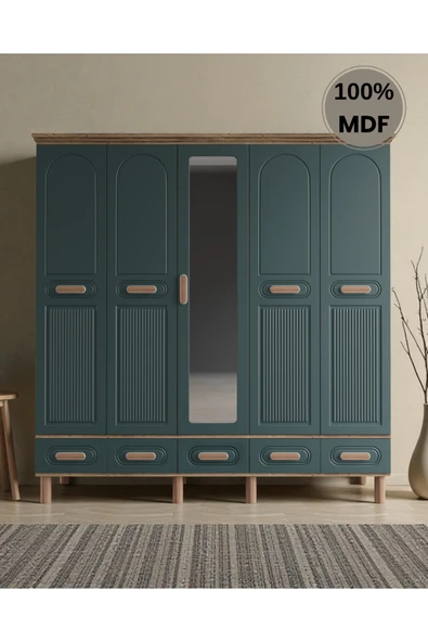 Home Comiet Perry 5 Kapaklı Aynalı Çekmeceli MDF Gardırop ürün görseli