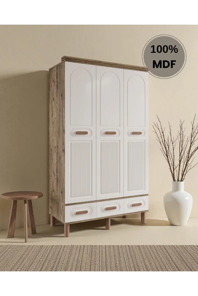 Home Comiet Pera 3 Kapaklı MDF Çekmeceli Aytaşı Gardırop ürün görseli