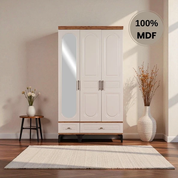 comiet Slope 3 Kapaklı MDF Ayaklı Tasarım Country Gardırop - Resim 2