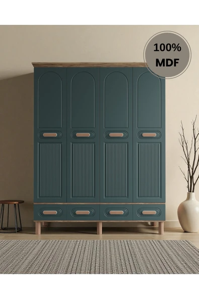 Home Comiet Perry 4 Kapaklı MDF Çekmeceli Haki Gardırop ürün görseli