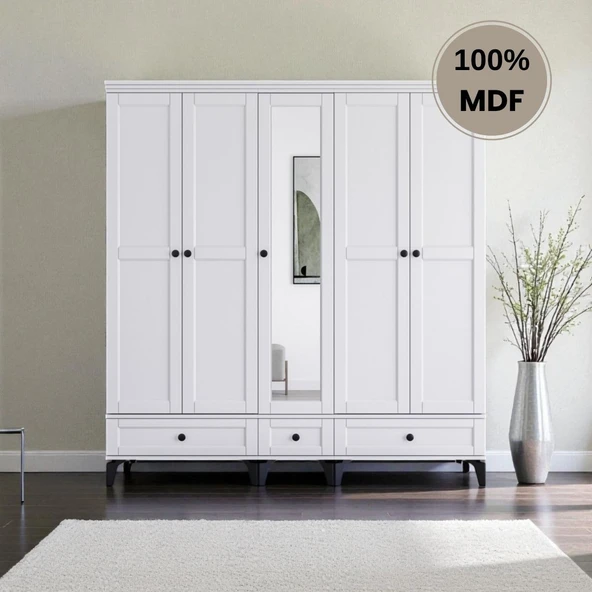 comiet Silva 5 Kapaklı Çekmeceli ayaklı tasarım country MDF Gardırop ürün görseli