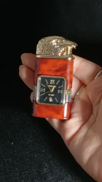 Maun Görünümlü Kartal Başlıklı Saat Fonksiyonlu Klasik Çakmak ürün görseli 1