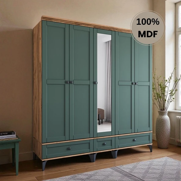 comiet Silva 5 Kapaklı Çekmeceli ayaklı tasarım country MDF Gardırop ürün görseli