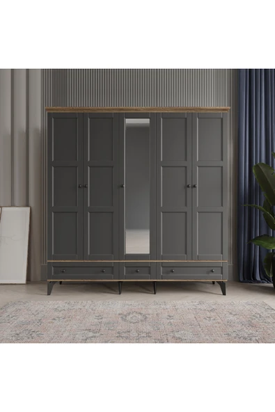 comiet Toprak 5 Kapaklı Aynalı Çekmeceli Mdf Gardırop ürün görseli