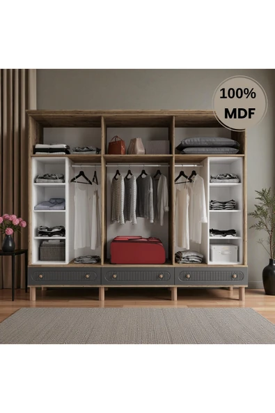 Home Comiet Sally 6 Kapaklı Aynalı Çekmeceli MDF Gardırop - Resim 3