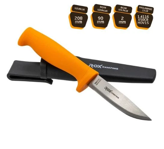 Rox Camping 0320 Bushcraft Eco Paslanmaz Çelik Kamp Bıçağı (Turuncu) ürün görseli