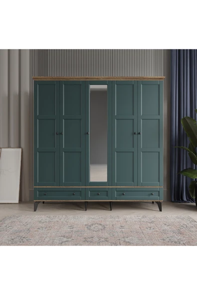 comiet Toprak 5 Kapaklı Aynalı Çekmeceli Mdf Gardırop ürün görseli