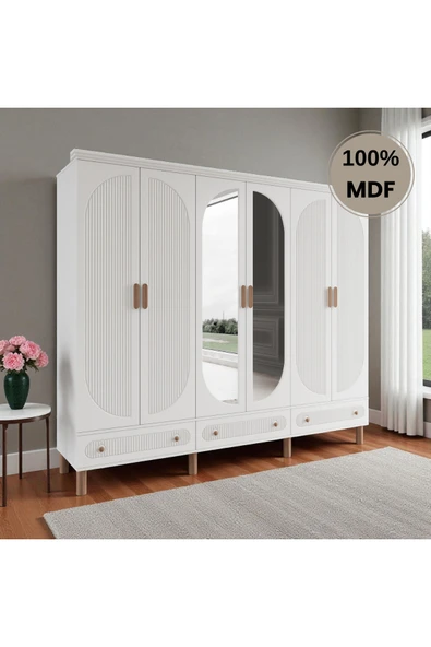 Home Comiet Sally 6 Kapaklı Aynalı Çekmeceli MDF Gardırop - Resim 2