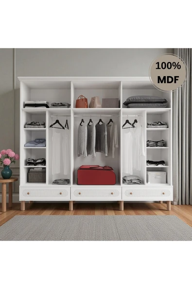 Home Comiet Sally 6 Kapaklı Aynalı Çekmeceli MDF Gardırop - Resim 3