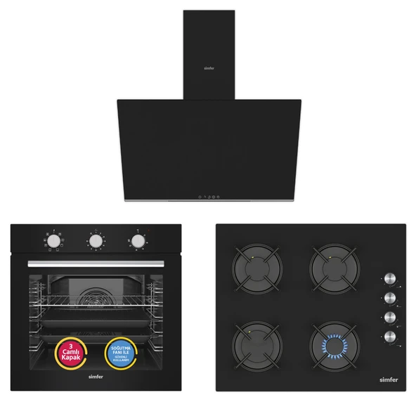 Simfer 9 Fonksiyon Mekanik Siyah Power Turbo 3'lü Ankastre Set ürün görseli 1