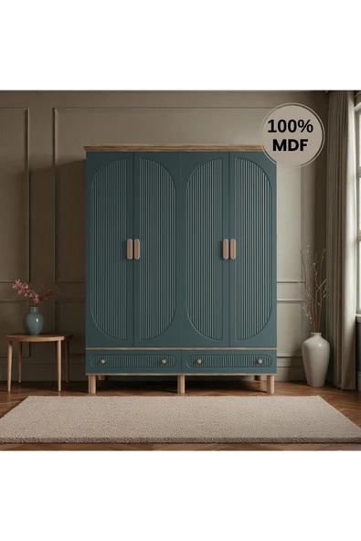 Home Comiet Sally 4 Kapaklı Mdf Çekmeceli Yeşil Gardırop ürün görseli