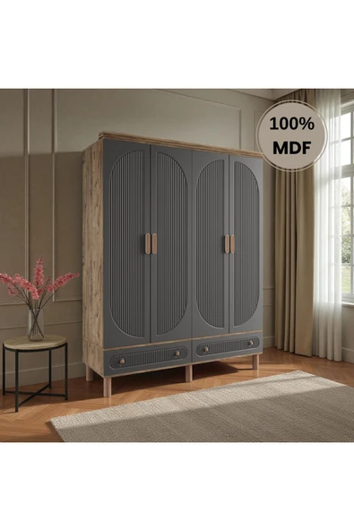 Home Comiet Sally 4 Kapaklı Mdf Çekmeceli Antrasit Gardırop - Resim 2