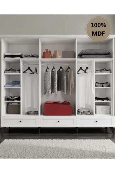 comiet Silva 6 Kapaklı Çekmeceli ayaklı tasarım country MDF Gardırop - Resim 2