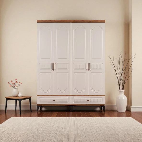 comiet Slope 4 Kapılı Mdfayaklı Tasarım Country Gardırop - Resim 2