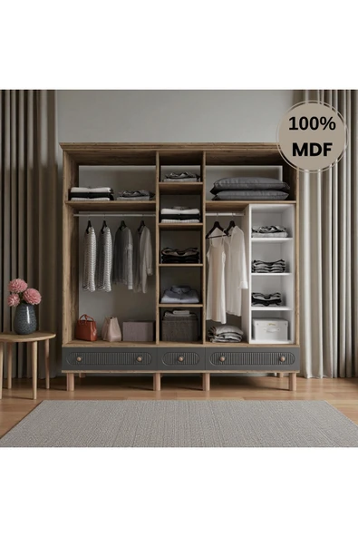 Home Comiet Sally 5 Kapaklı Aynalı Çekmeceli MDF Gardırop - Resim 3