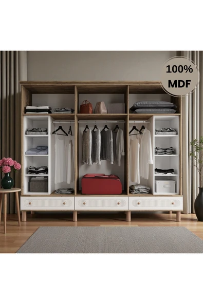 Home Comiet Sally 6 Kapaklı Aynalı Çekmeceli MDF Gardırop - Resim 3