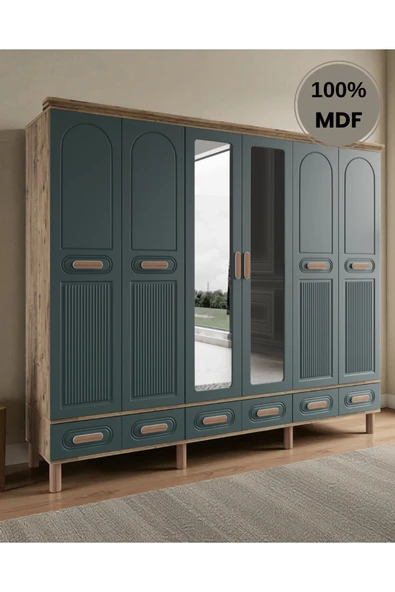 Home Comiet Perry 6 Kapaklı Aynalı Çekmeceli MDF Gardırop - Resim 2