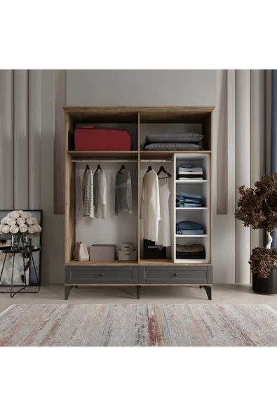comiet Silva 4 Kapaklı Çekmeceli MDF Gardırop - Resim 3