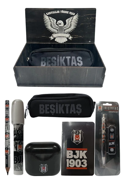 Beşiktaş Orjinal Lisanslı Siyah Air Kalemtraş Ahşap Kutulu 6'lı Kırtasiye Seti - Resim 9