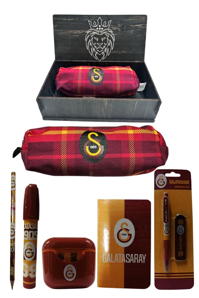 Galatasaray Orjinal Lisanslı Kırmızı Air Kalemtraş Ahşap Kutulu 6'lı Kırtasiye Seti - Resim 5