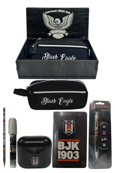 Beşiktaş Orjinal Lisanslı Siyah Air Kalemtraş Ahşap Kutulu 6'lı Kırtasiye Seti - Resim 3