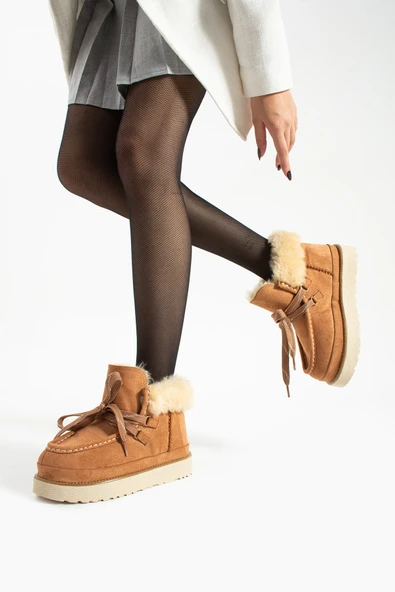 Süet  Kışlık İçi Kürklü Kadın Taba Bot ürün görseli 1
