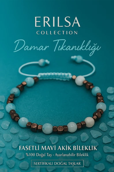 Sertifikalı Damar Tıkanıklığı Bilekliği – Fasetli Mavi Akik Terahertz – %100 Doğal 6 mm Taş ürün görseli