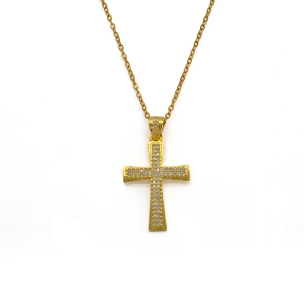 Çelik Kolye Kadın Altın Kaplama Haç Model KLY-630 - Resim 3