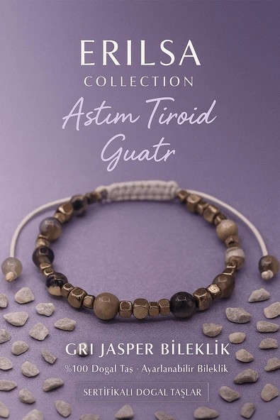 Sertifikalı Astım Tiroid ve Guatr Enerji Destek Bilekliği – Gri Jasper ve Terahertz Doğal Taş ürün görseli