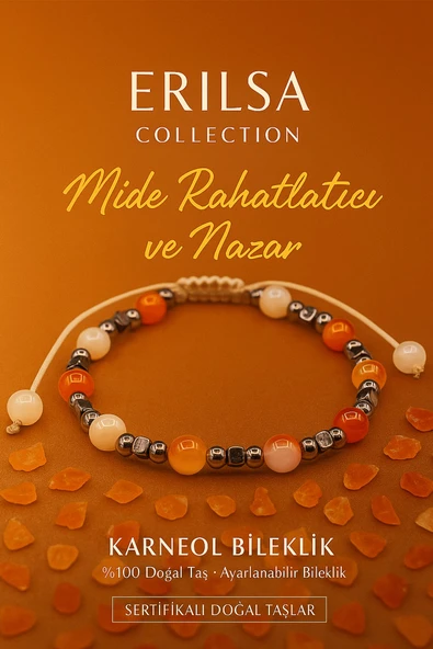 Sertifikalı Mide Rahatlatıcı ve Nazar Enerji Dengeleme Bilekliği - Karneol Karnelyan Akik Terahertz ürün görseli