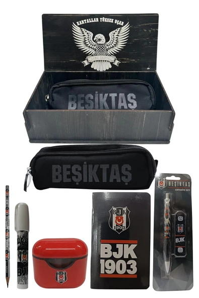 Beşiktaş Orjinal Lisanslı Beyaz Air Kalemtraş Ahşap Kutulu 6'lı Kırtasiye Seti - Resim 9