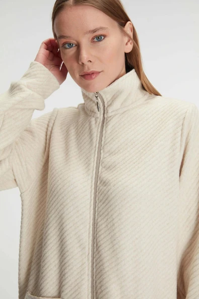 MDB MdbShop Fermuarlı Uzun Kol Sweatshirt Pantolon Takım Viskon ve Pamuklu Pijama Takımı - Resim 5