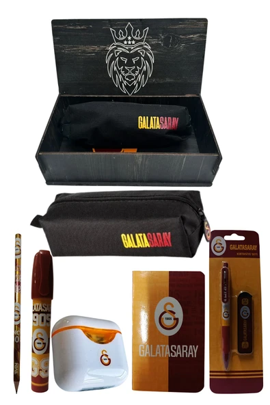 Galatasaray Orjinal Lisanslı Beyaz Air Kalemtraş Ahşap Kutulu 6'lı Kırtasiye Seti - Resim 7