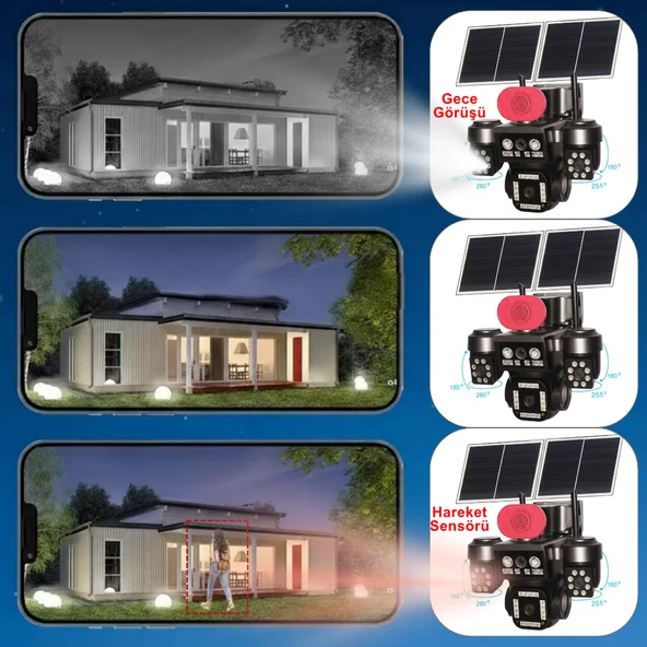 Apronx 9MP 4G Solar PTZ Kamera | 3 Ekran Üçlü Görüş | 12W Çift Panel | 20.000 mAh Batarya | SIM Kartlı - Resim 2