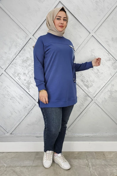 KADIN KOMBİN VE BAĞCIK DETAYLI TESETTÜR TUNİK - Resim 4