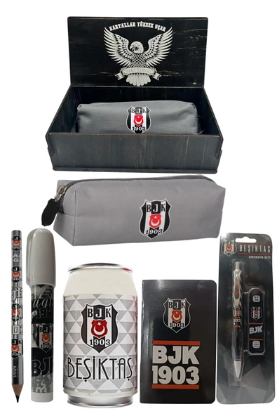 Beşiktaş Orjinal Lisanslı Beyaz Kutu Kalemtraş Ahşap Kutulu 6'lı Kırtasiye Seti - Resim 6