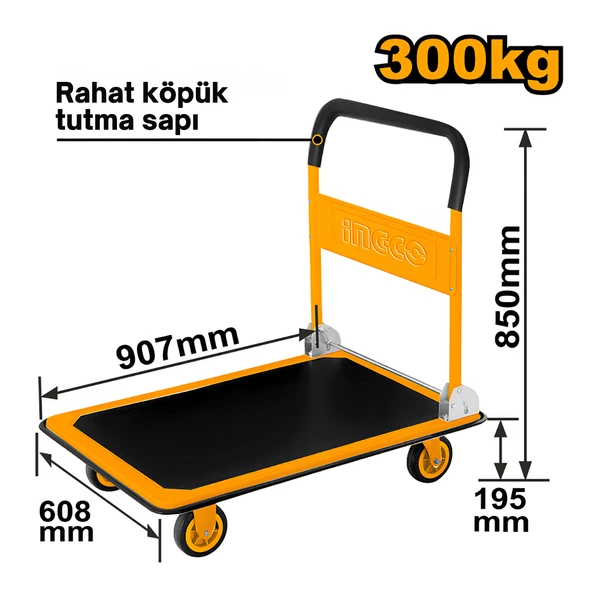Ingco HPHT13002 300Kg Katlanabilir Paket Taşıma Arabası/El Arabası - Resim 2