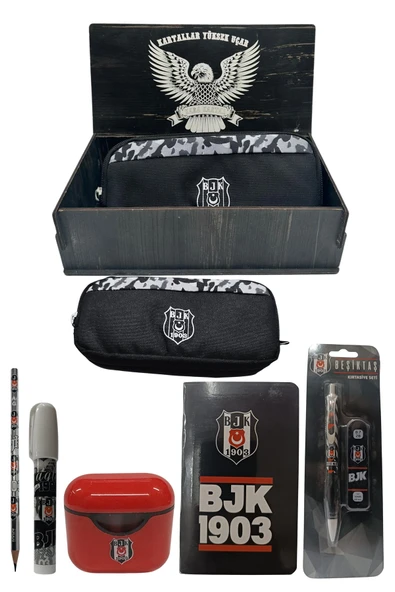 Beşiktaş Orjinal Lisanslı Beyaz Air Kalemtraş Ahşap Kutulu 6'lı Kırtasiye Seti - Resim 5