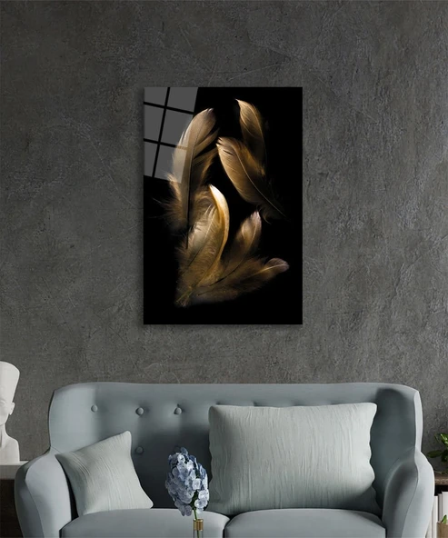 Kahverengi Tüy Cam Tablo, Ev ve Ofis Duvar Dekoru, Hediyelik Büyük Temperli 4 mm Cam Tablo - Resim 3