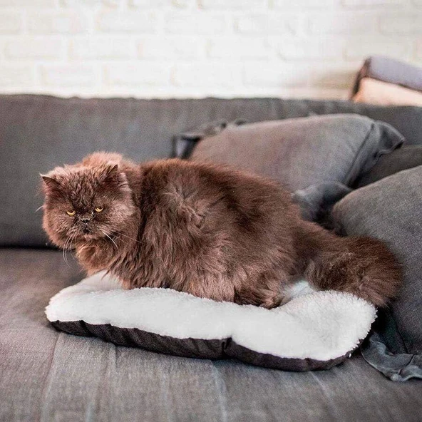 Ferplast Relax 55 Peluş Kedi ve Mini Irk Köpek Yatağı - Marrone Bej (55cm x 36cm) - Resim 2