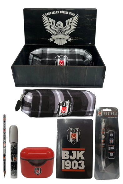 Beşiktaş Orjinal Lisanslı Beyaz Air Kalemtraş Ahşap Kutulu 6'lı Kırtasiye Seti - Resim 7