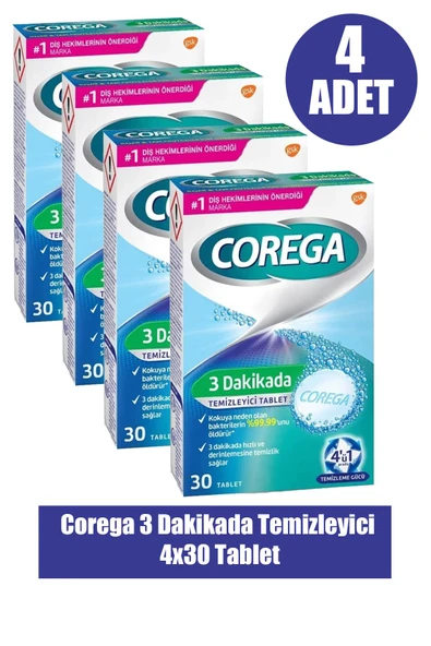 Corega 3 Dakikada Temizleyici 30 Tablet 4 Adet - Resim 2