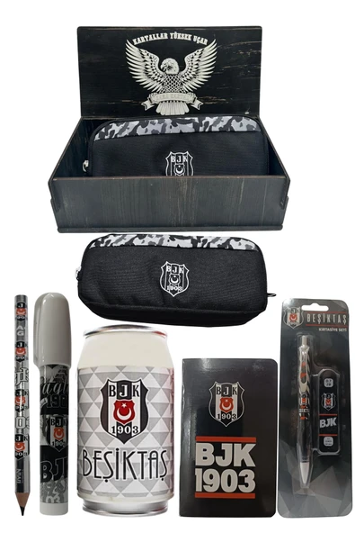 Beşiktaş Orjinal Lisanslı Beyaz Kutu Kalemtraş Ahşap Kutulu 6'lı Kırtasiye Seti - Resim 5